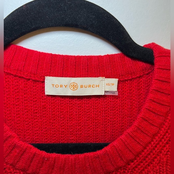 Tory Burch Red Kennedy Shaker Stitch Sweater - Picture 3 of 7